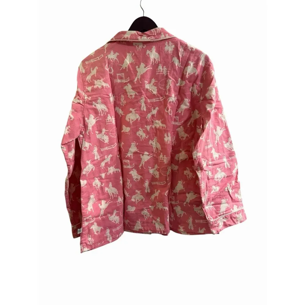Nick and Nora Pink With Ivory Rodeo Round Up 100% Cotton Flannel Pajama Set 2X - Picture 3 of 12